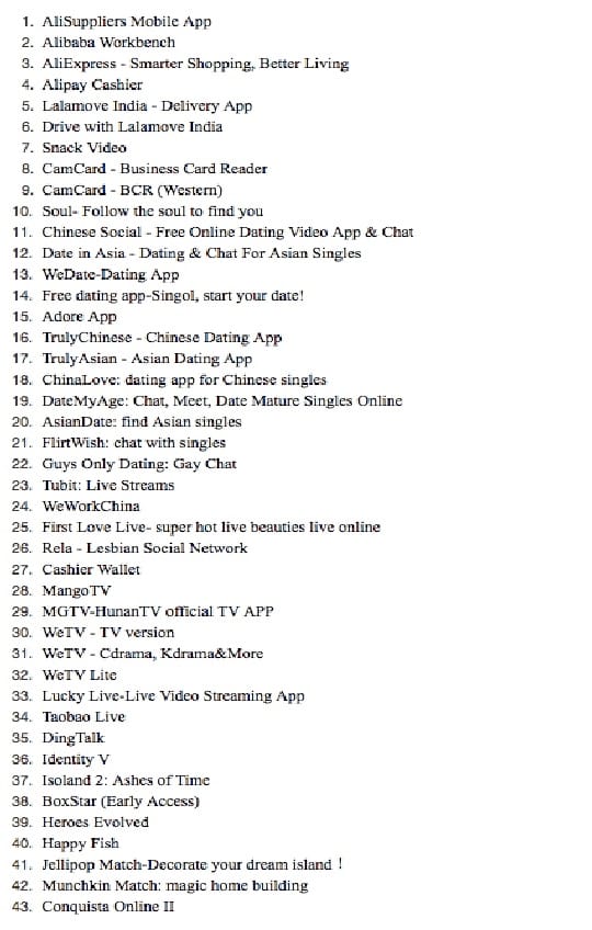 43 Chinese apps banned