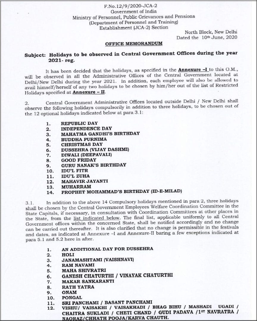 List of Government Holidays 2021 India Government Holidays 2021 List