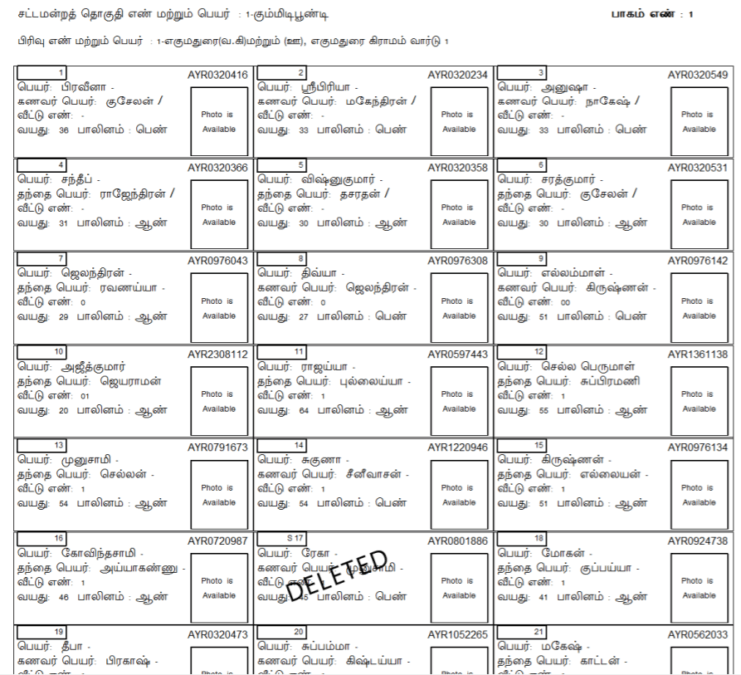 Tamil Nadu Voter List PDF Download with Photo