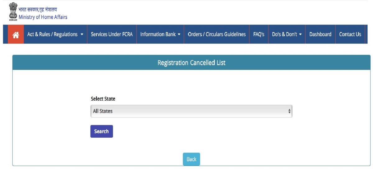 FCRA Registration Cancelled List 