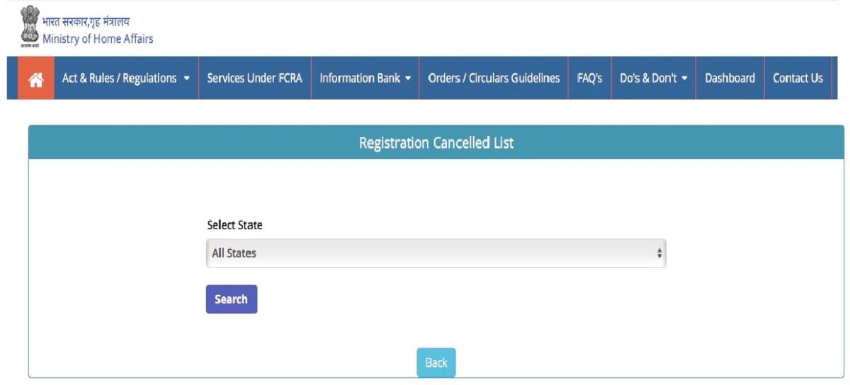 FCRA Registration Cancelled List 