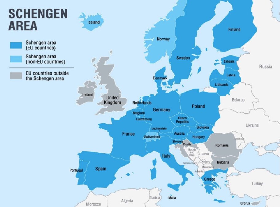 Schengen Countries Map 