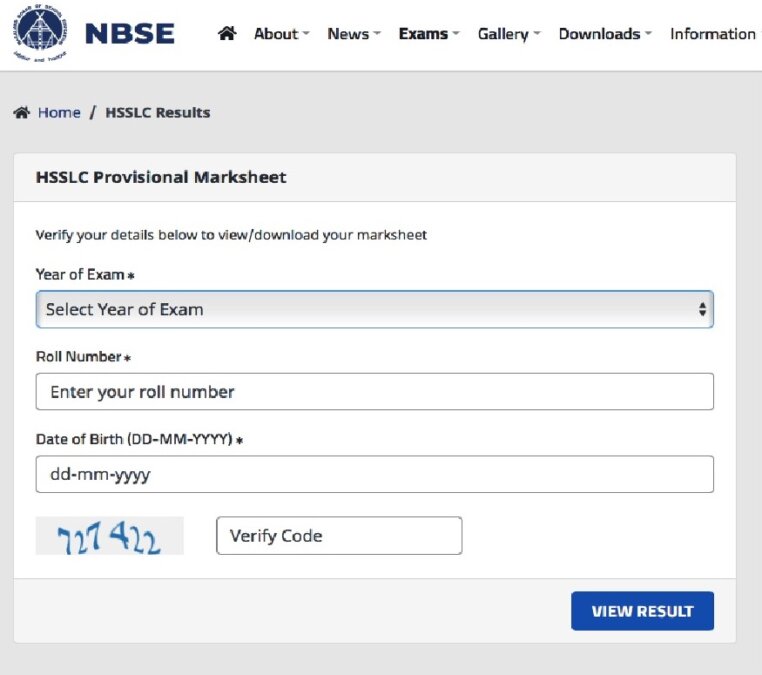 NBSE HSSLC Provisional Marksheet