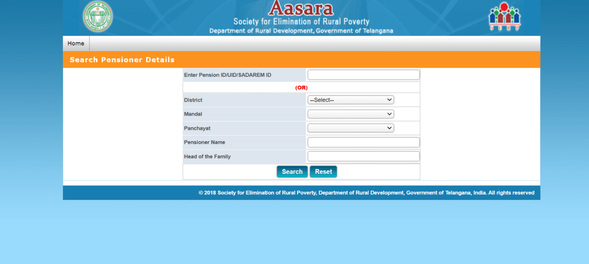 Telagana Aasara Pension Status
