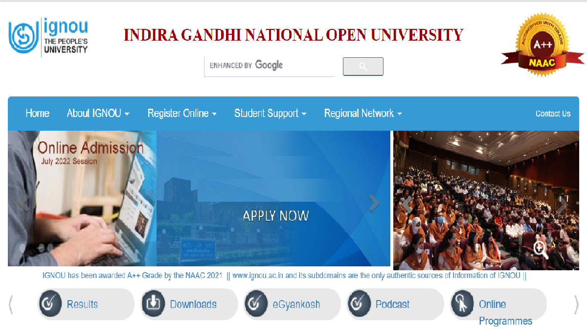 Official Website of IGNOU University
