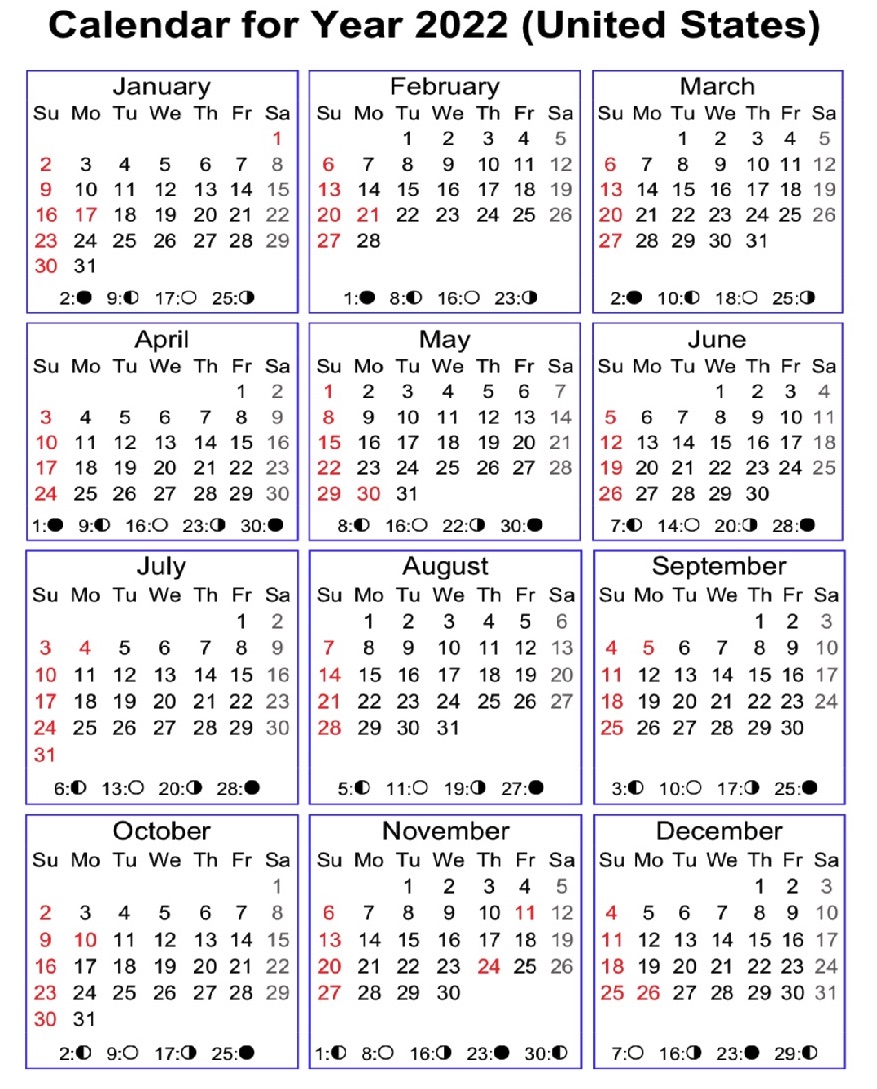 US Holidays Calendar 2022