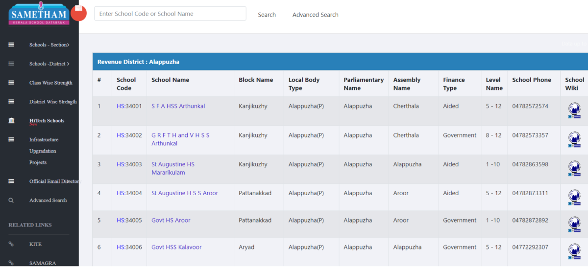 Sampoorna School List 2024 PDF and School Code List Download