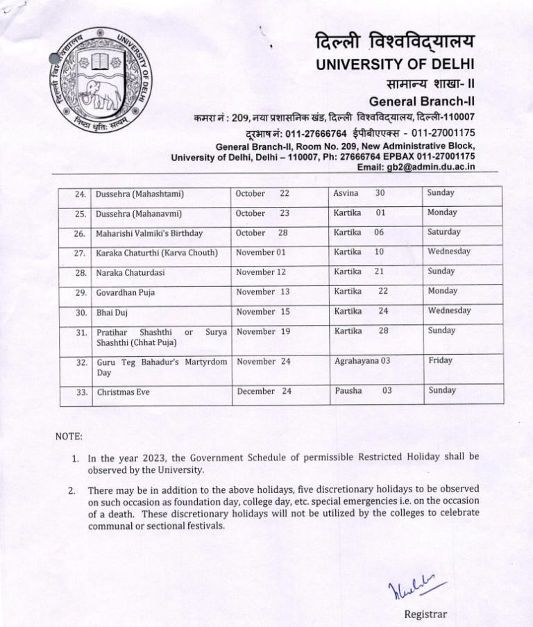 DU Holidays List 2023 PDF Delhi University New Academic Calendar 2023