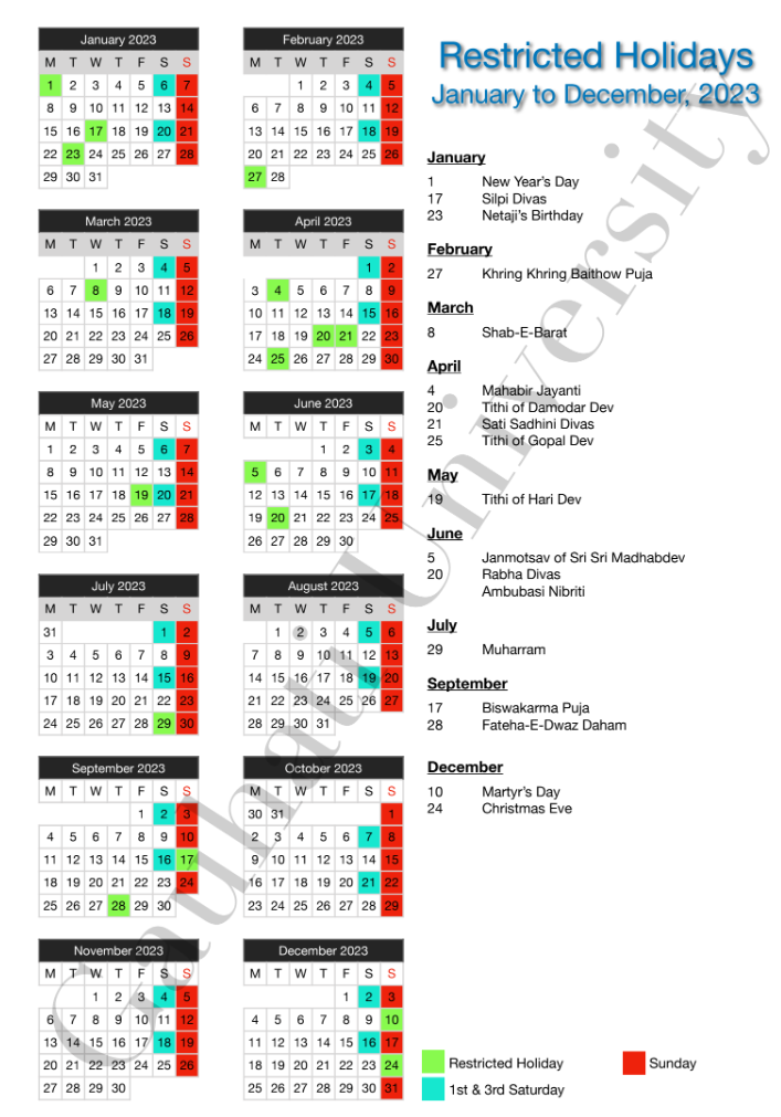 Guwahati University Restricted Holidays List