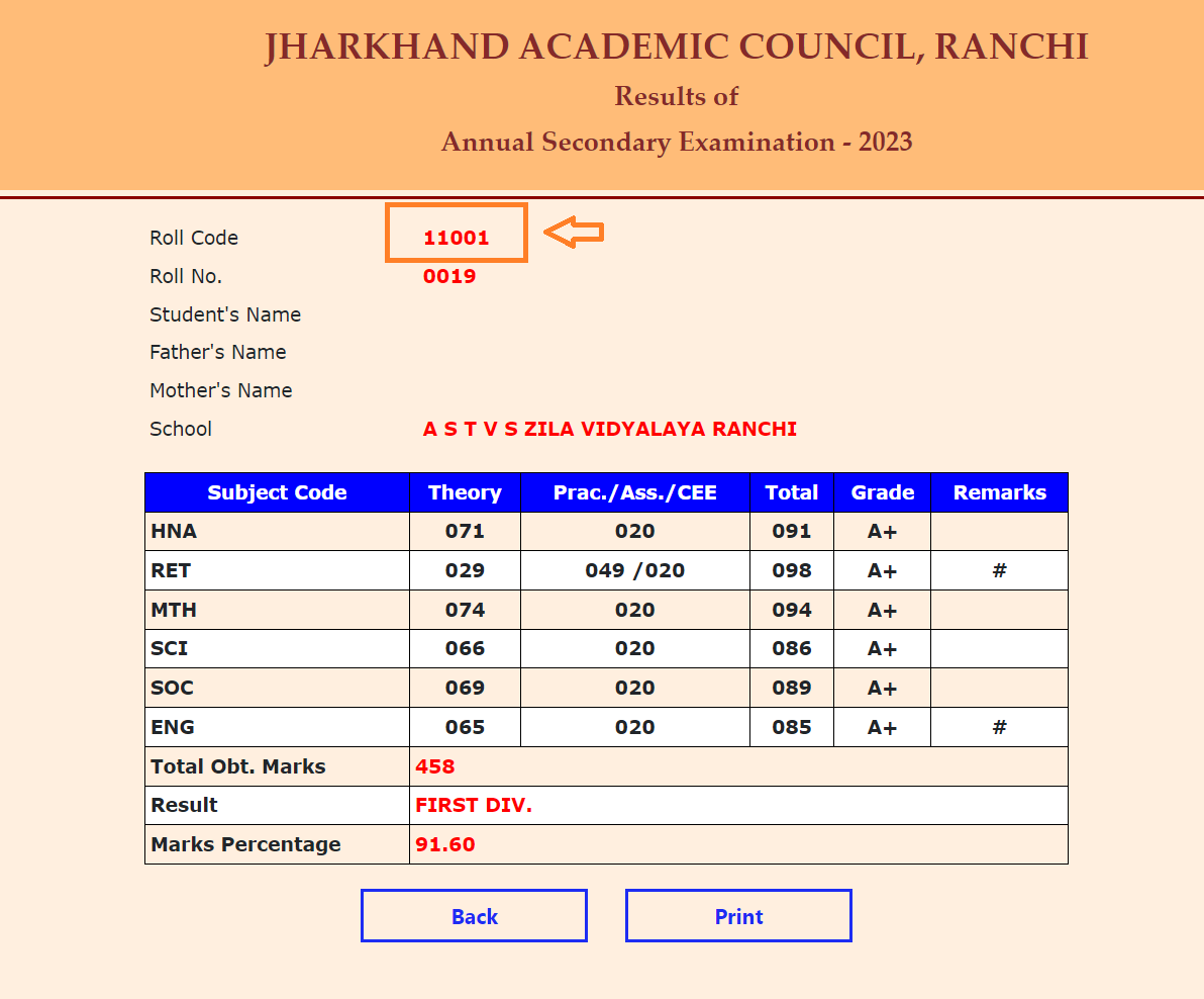 Jharkhand School Roll Code