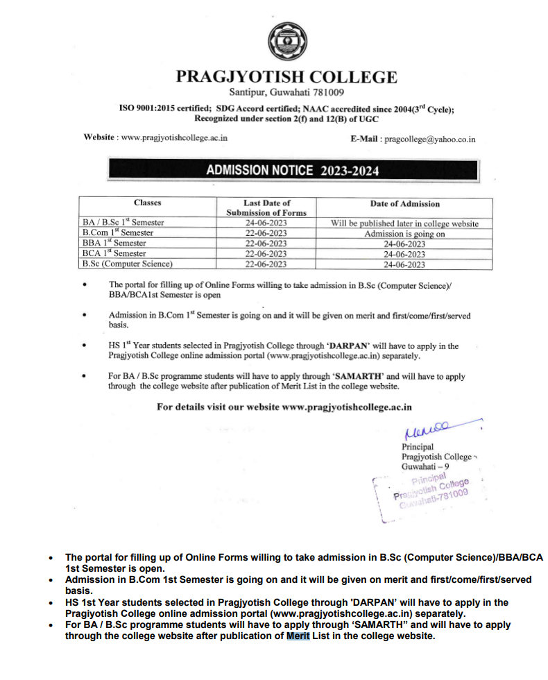 Pragjyotish College Admission