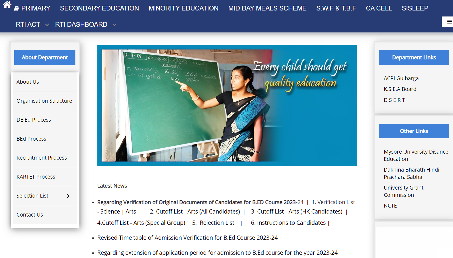 Bed Eligible List 2023 - School Education Karnataka