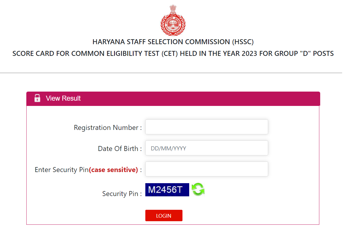 HSSC CET Group D Score Card & Result List 2024