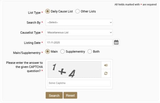 Supreme Court Cause List by Name